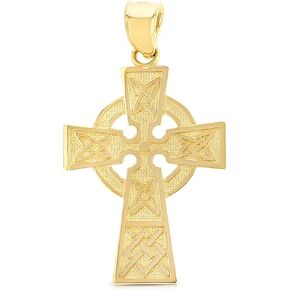 14K Solid Yellow Gold Celtic Cross Irish Religious Charm Medium Pendant For Necklace or Chain
