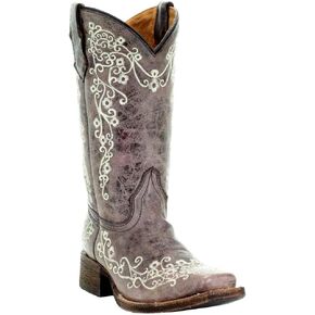 Corral Kids Brown and Bone Embroidery Square Toe Boots