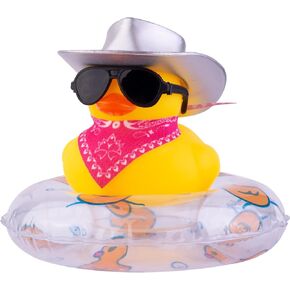 Yellow Duck Car Ornaments Rubber Duck Car Dashboard Decorations with Mini Cowboy Hat Scarf Sunglasses Swim Ring Necklace for Car Dashboard Decoration(Q21)
