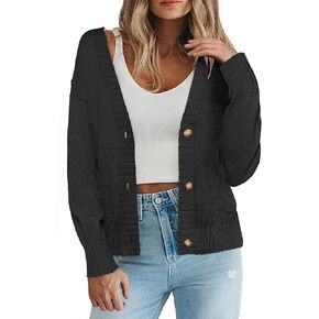 Zeagoo Women's Cropped Cardigan 2024 Fall Button Sweaters V Neck Long Sleeve Cardigans Knit Outwear