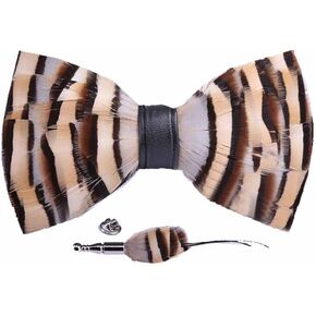 Pre-tied Peacock Bowtie Brooch Set Feather Bow Tie Necktie with GIFT BOX for Any Special Occasion