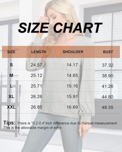 Womens V Neck Long Sleeve Shirts Casual Puff Sleeve Tops Fall Trendy Outfits Cute Sort Loose Tee 2024 Winter Blouses in Saudi Arabia