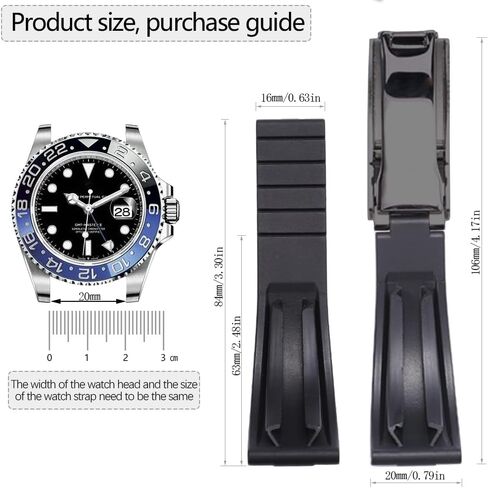 سوار ساعة بديل مطاطي 20 مم 21 مم متوافق مع رولكس جوست دايتونا يخت ماستر حزام من السيليكون بإبزيم معصم in Kuwait