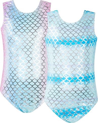 JiAmy 2 Pack Gymnastics Leotards for Girls Sparkly Tumbling Unitards with Shorts Kids Sleeveless Biketards for 3-10 Years in Saudi Arabia