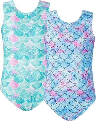 JiAmy 2 Pack Gymnastics Leotards for Girls Sparkly Tumbling Unitards with Shorts Kids Sleeveless Biketards for 3-10 Years in Saudi Arabia