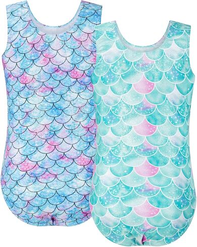 JiAmy 2 Pack Gymnastics Leotards for Girls Sparkly Tumbling Unitards with Shorts Kids Sleeveless Biketards for 3-10 Years in Saudi Arabia