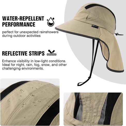 M/L/XL/XXL Unisex Mens Sun Hat with Neck Flap Sunglass Lock UPF 50 Wide Brim Fishing Hats Waterproof & Packable in Kuwait