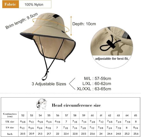 M/L/XL/XXL Unisex Mens Sun Hat with Neck Flap Sunglass Lock UPF 50 Wide Brim Fishing Hats Waterproof & Packable in Kuwait