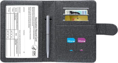 مجموعة حامل بطاقات التطعيم وجواز السفر من إم سي موليس، غطاء جلدي مانع لموجات الراديو (RFID) وحافظة تنظيم وثائق السفر مع فتحة لبطاقة التطعيم CDC وإبزيم مغناطيسي من القماش باللون البني الداكن in Kuwait