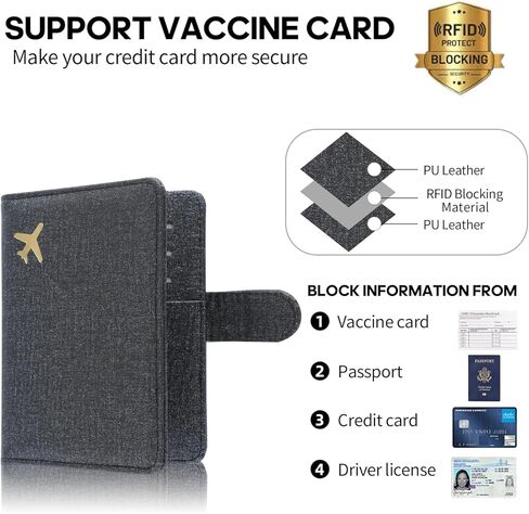 مجموعة حامل بطاقات التطعيم وجواز السفر من إم سي موليس، غطاء جلدي مانع لموجات الراديو (RFID) وحافظة تنظيم وثائق السفر مع فتحة لبطاقة التطعيم CDC وإبزيم مغناطيسي من القماش باللون البني الداكن in Kuwait