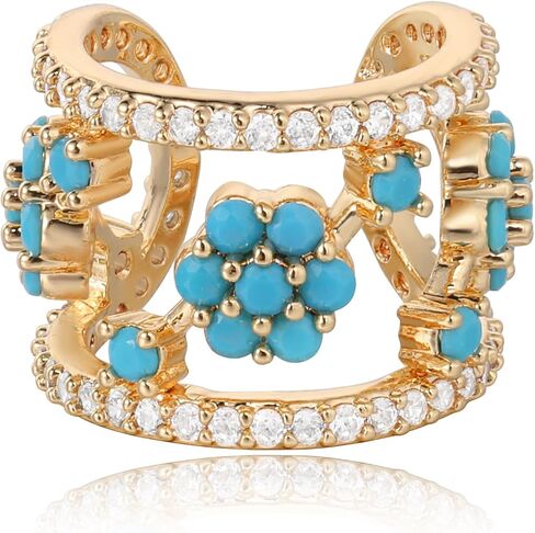 VACRONA Ear Cuff Earrings for Women 14K Gold Plated Single Hollow Turquoise Round Cubic Zirconia Sparkling Non Piercing Trendy Ear Cuff for Gifts| Clip On Cartilage in Saudi Arabia