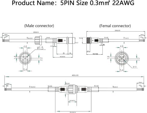 2 pin led Strip Connector 18AWG IP65 Male Female Connector 7.87in Extension Cable for Car,Truck,Boat,Indoor/Outdoor LED Waterproof Connector（5 Pairs）. in Kuwait