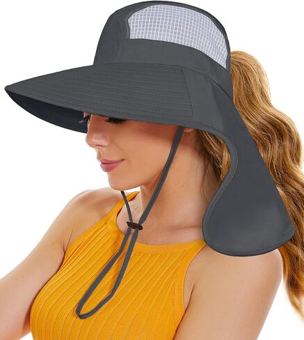 Sun Hat for Women with Neck Flap,Waterproof Sun Protection Hat for Women,Ponytail Hiking Wide Brim,Fishing,Garding Hat in Saudi Arabia