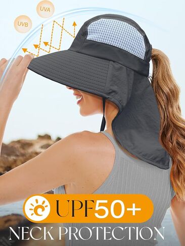 Sun Hat for Women with Neck Flap,Waterproof Sun Protection Hat for Women,Ponytail Hiking Wide Brim,Fishing,Garding Hat in Saudi Arabia