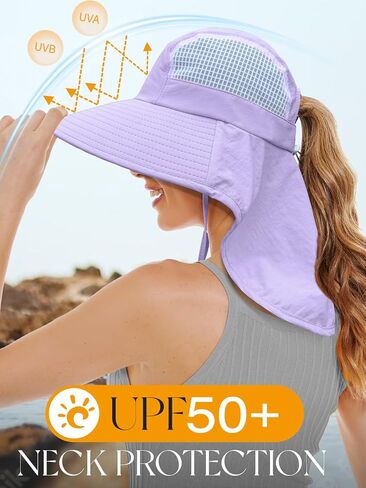 قبعة شمسية للنساء مع غطاء للرقبة، قبعة حماية من الشمس مقاومة للماء للنساء، قبعة واسعة للمشي لمسافات طويلة على شكل ذيل حصان، صيد السمك، البستنة in Kuwait