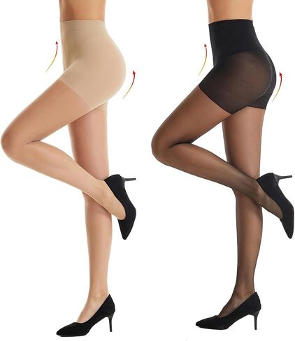Control Top Pantyhose for Woamn High Waist Tummy Control Sheer Tights Support Shaping Stockings 2 Pairs in Saudi Arabia