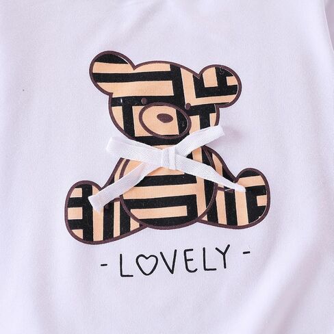 Kid Young Girl Clothes Outfit Bear Print Sweatshirt Colour Patchwork Pants 2PC Fall Winter Clothing Set in Kuwait