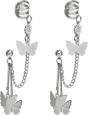 Cuff Chain Earrings for Women,Cuffs Long Chain Tassel Earrings Butterfly, Ear Cuff Draping Chain Stud Earrings for Girls Gifts in Kuwait