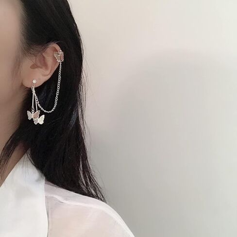 Cuff Chain Earrings for Women,Cuffs Long Chain Tassel Earrings Butterfly, Ear Cuff Draping Chain Stud Earrings for Girls Gifts in Kuwait