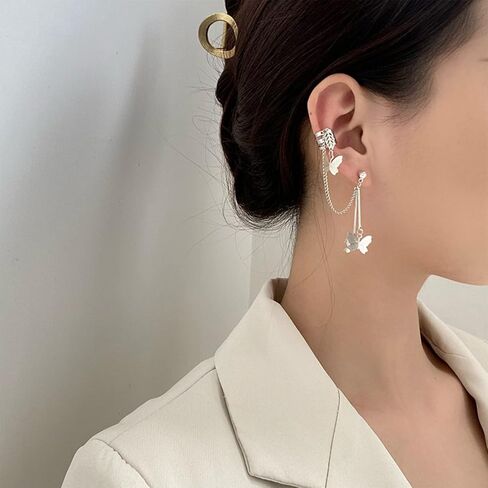 Cuff Chain Earrings for Women,Cuffs Long Chain Tassel Earrings Butterfly, Ear Cuff Draping Chain Stud Earrings for Girls Gifts in Kuwait