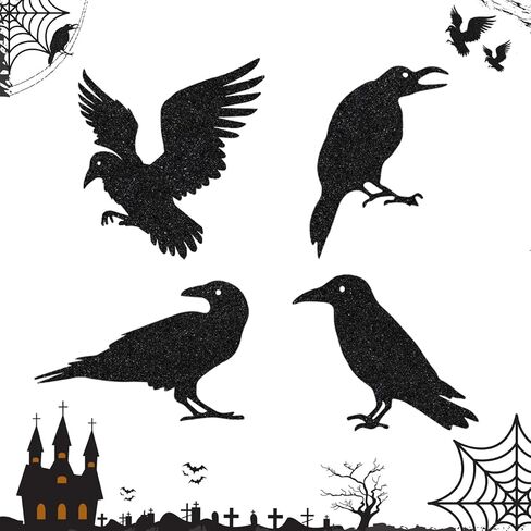 Black Crows Halloween Decorations, 32 PCS Glitter Raven Cutouts Decor Vintage Banner for Gothic Wedding Birthday Horror Party in Saudi Arabia
