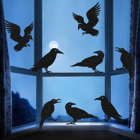 Black Crows Halloween Decorations, 32 PCS Glitter Raven Cutouts Decor Vintage Banner for Gothic Wedding Birthday Horror Party in Saudi Arabia