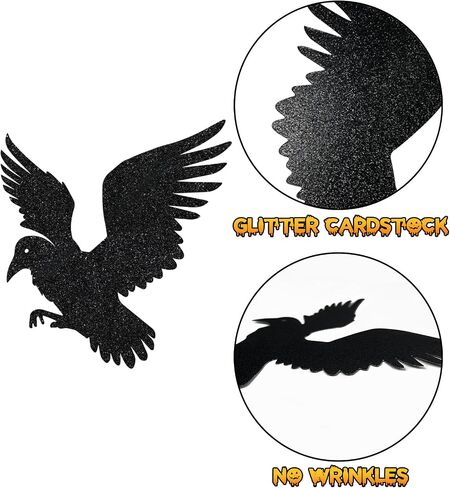 Black Crows Halloween Decorations, 32 PCS Glitter Raven Cutouts Decor Vintage Banner for Gothic Wedding Birthday Horror Party in Saudi Arabia