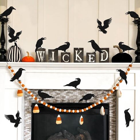 Black Crows Halloween Decorations, 32 PCS Glitter Raven Cutouts Decor Vintage Banner for Gothic Wedding Birthday Horror Party in Saudi Arabia