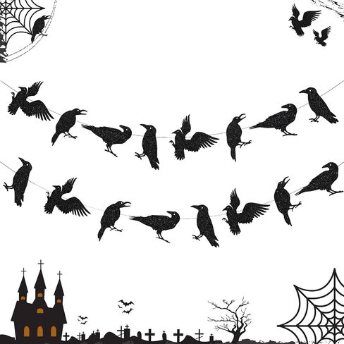 Black Crows Halloween Decorations, 32 PCS Glitter Raven Cutouts Decor Vintage Banner for Gothic Wedding Birthday Horror Party in Saudi Arabia