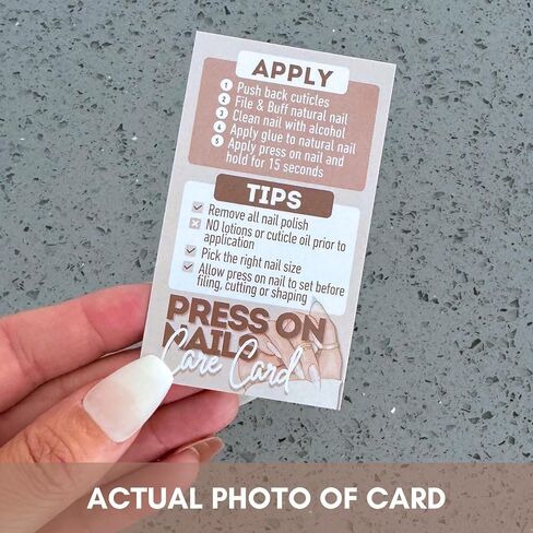 Modern professional Press on Nail aftercare cards | Pack of 55 | Business card size | How to apply and remove | DIY Press On Nail Care Card - Tips for Pressing on Nails, Nail Art (Pink) in Kuwait