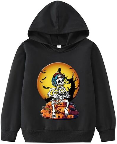 CM-Kid Boys Girls Halloween Hooded Shirt Glow in Dark Pumpkin Pullover Hoodies Outfit Toddler Skeleton Tops 3-9 Years in Kuwait