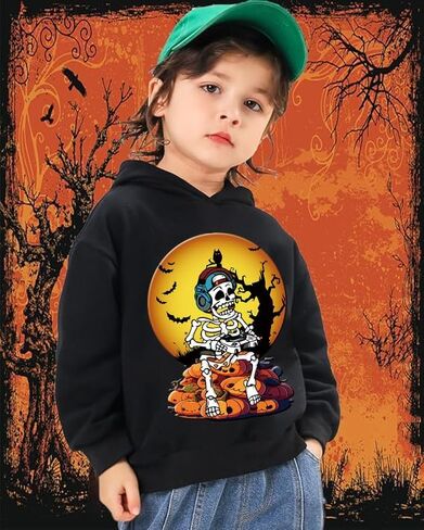 CM-Kid Boys Girls Halloween Hooded Shirt Glow in Dark Pumpkin Pullover Hoodies Outfit Toddler Skeleton Tops 3-9 Years in Kuwait