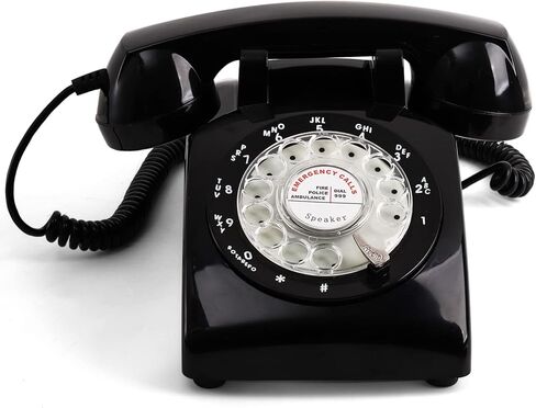 هاتف Peohud بقرص دوار، هاتف أرضي قديم مع وظيفة ميكانيكية ومكبر صوت، هاتف مكتبي سلكي عتيق للمنزل والمكتب والفندق، أسود in Kuwait