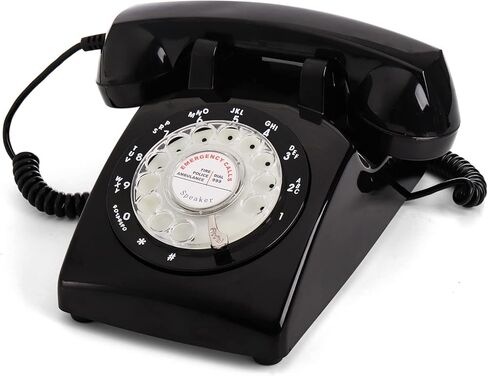 هاتف Peohud بقرص دوار، هاتف أرضي قديم مع وظيفة ميكانيكية ومكبر صوت، هاتف مكتبي سلكي عتيق للمنزل والمكتب والفندق، أسود in Kuwait
