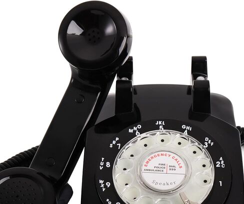 هاتف Peohud بقرص دوار، هاتف أرضي قديم مع وظيفة ميكانيكية ومكبر صوت، هاتف مكتبي سلكي عتيق للمنزل والمكتب والفندق، أسود in Kuwait