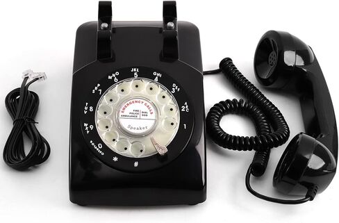 هاتف Peohud بقرص دوار، هاتف أرضي قديم مع وظيفة ميكانيكية ومكبر صوت، هاتف مكتبي سلكي عتيق للمنزل والمكتب والفندق، أسود in Kuwait