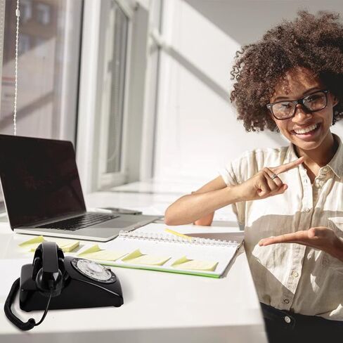 هاتف Peohud بقرص دوار، هاتف أرضي قديم مع وظيفة ميكانيكية ومكبر صوت، هاتف مكتبي سلكي عتيق للمنزل والمكتب والفندق، أسود in Kuwait