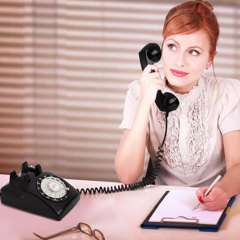 هاتف Peohud بقرص دوار، هاتف أرضي قديم مع وظيفة ميكانيكية ومكبر صوت، هاتف مكتبي سلكي عتيق للمنزل والمكتب والفندق، أسود in Kuwait