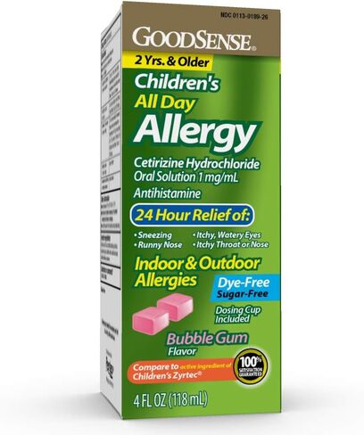 GoodSense Children All Day Allergy, Cetirizine Hydrochloride Oral Solution 1 mg/mL, Grape Flavor, 4 Ounces in Kuwait