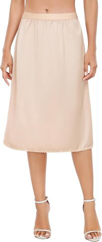 Vlazom Women's Satin Half Slip Lace Slip Skirt Long Half for Under Dress Skirt Extender S-XXL in Saudi Arabia