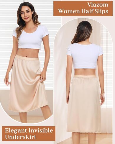Vlazom Women's Satin Half Slip Lace Slip Skirt Long Half for Under Dress Skirt Extender S-XXL in Saudi Arabia
