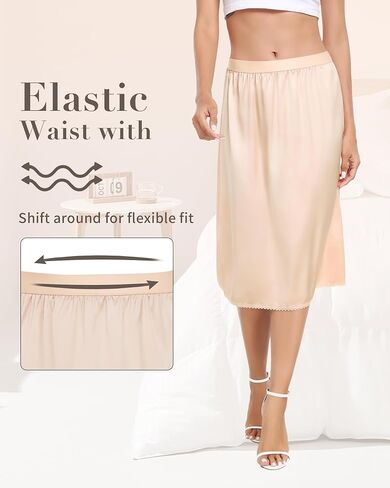 Vlazom Women's Satin Half Slip Lace Slip Skirt Long Half for Under Dress Skirt Extender S-XXL in Saudi Arabia