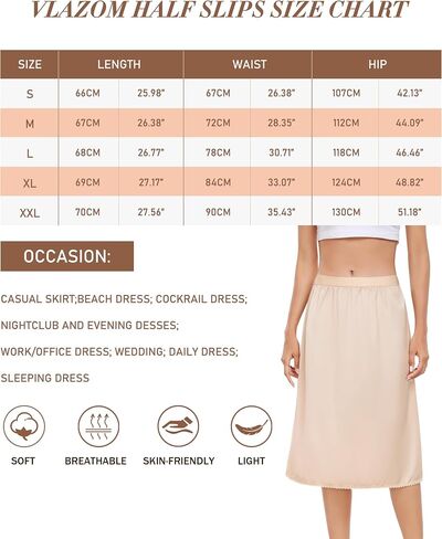 Vlazom Women's Satin Half Slip Lace Slip Skirt Long Half for Under Dress Skirt Extender S-XXL in Saudi Arabia