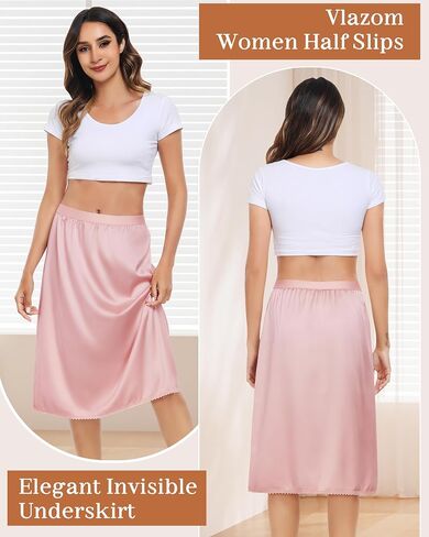 Vlazom Women's Satin Half Slip Lace Slip Skirt Long Half for Under Dress Skirt Extender S-XXL in Saudi Arabia