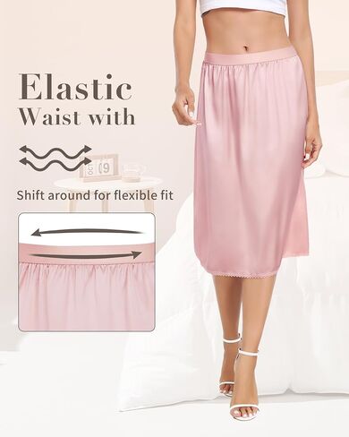 Vlazom Women's Satin Half Slip Lace Slip Skirt Long Half for Under Dress Skirt Extender S-XXL in Saudi Arabia