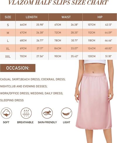 Vlazom Women's Satin Half Slip Lace Slip Skirt Long Half for Under Dress Skirt Extender S-XXL in Saudi Arabia