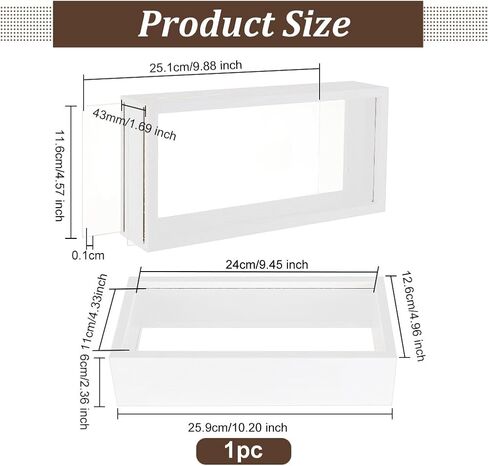 OLYCRAFT 10.2x5x2.4 Inch Rectangle Shadow Box Wood Shadow Box Display Case Shadow Box Frame with Double Sided Clear Acrylic Window for Dried Flowers Leaves Specimen - White in Saudi Arabia