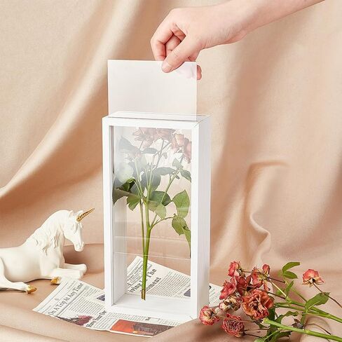 OLYCRAFT 10.2x5x2.4 Inch Rectangle Shadow Box Wood Shadow Box Display Case Shadow Box Frame with Double Sided Clear Acrylic Window for Dried Flowers Leaves Specimen - White in Saudi Arabia