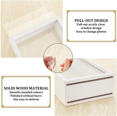 OLYCRAFT 10.2x5x2.4 Inch Rectangle Shadow Box Wood Shadow Box Display Case Shadow Box Frame with Double Sided Clear Acrylic Window for Dried Flowers Leaves Specimen - White in Saudi Arabia
