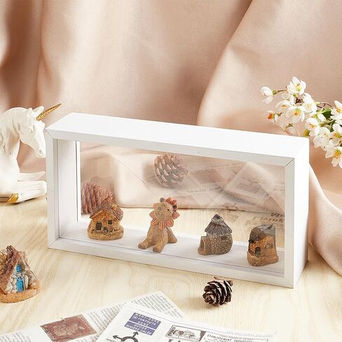 OLYCRAFT 10.2x5x2.4 Inch Rectangle Shadow Box Wood Shadow Box Display Case Shadow Box Frame with Double Sided Clear Acrylic Window for Dried Flowers Leaves Specimen - White in Saudi Arabia